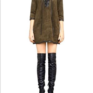 BCBGMAXAZRIA Yousra Lace-Up Faux Suede Dress | Size M | Brown and Black | NEW